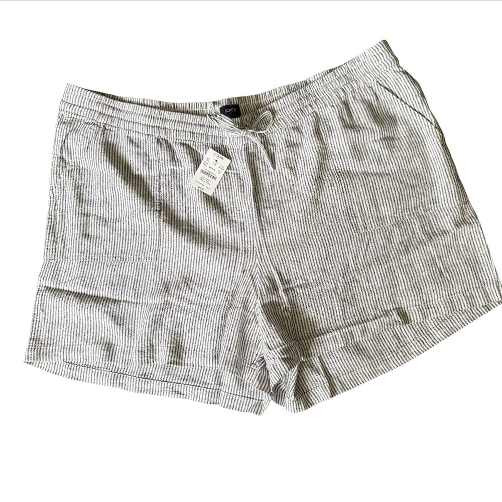 J. Crew Drawstring Linen Black and White Striped Shorts - Picture 5 of 12